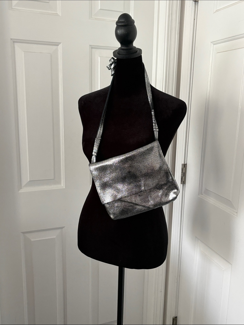 Metallic Silver Crossbody Shoulder Bag